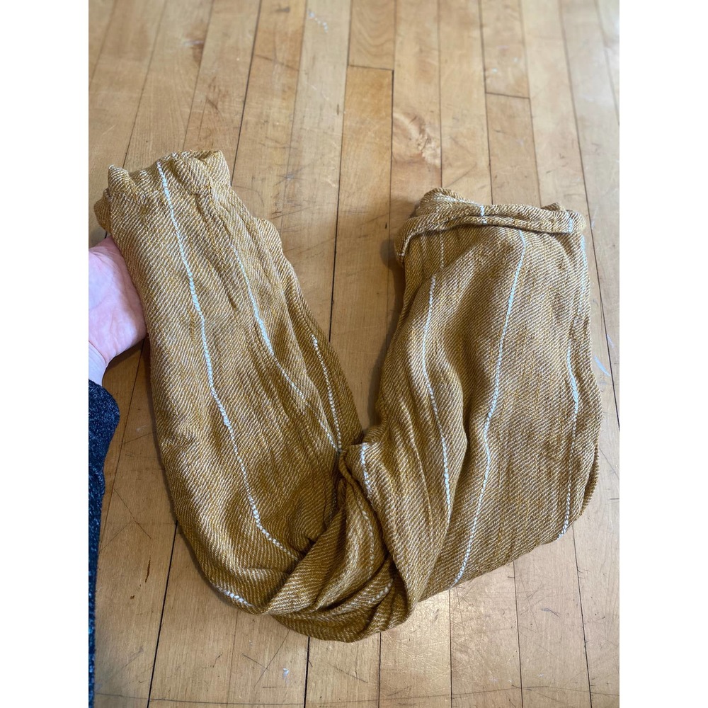 Free People Mustard Striped Cotton Cropped Belted Pants 4